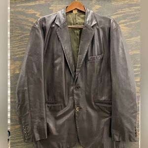 J.Crew Men’s XL Black Leather Blazer Jacket | Classic Two-Button Style